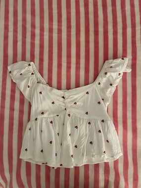 White Cherry Embroidered Babydoll Top - Women